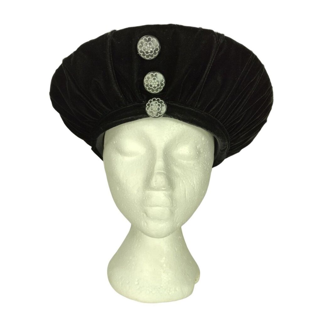 Vintage Deborah New York Black 100% Wool Velvet Fancy Church Derby Hat